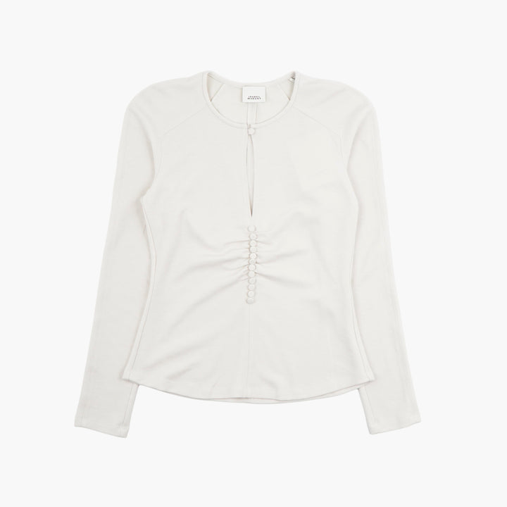 ISABEL MARANT Long Sleeve Top with Central Button Detail in Bianco