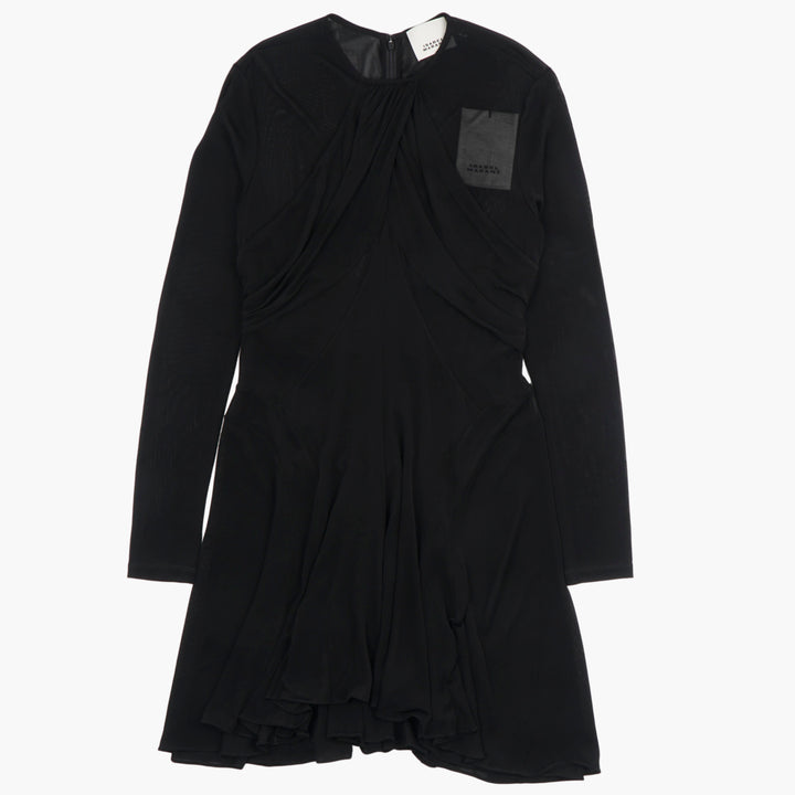 ISABEL MARANT Elegante abito nero drappeggiato con maniche lunghe