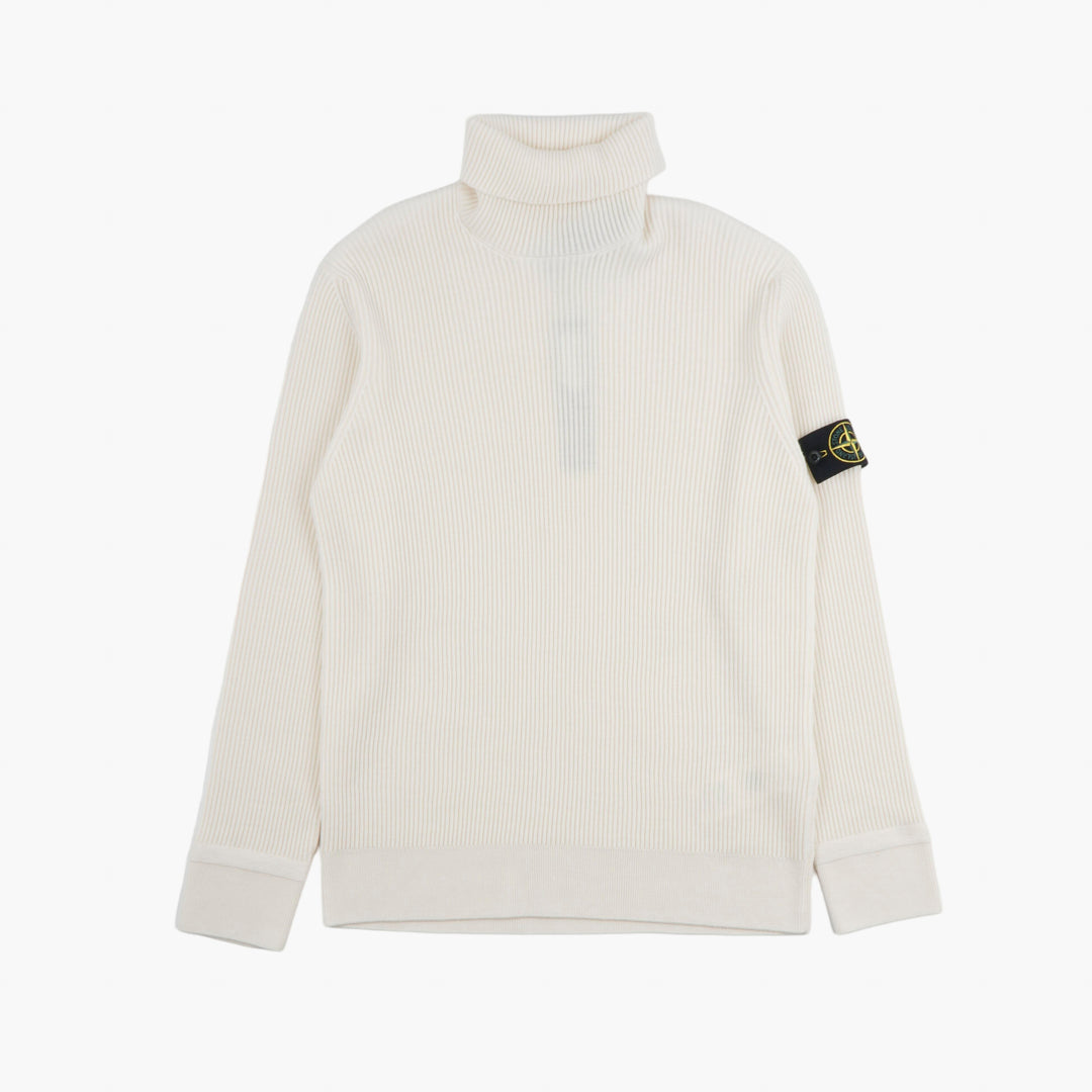 STONE ISLAND Maglione Collo Alto con Motivo a Costine in Bianco