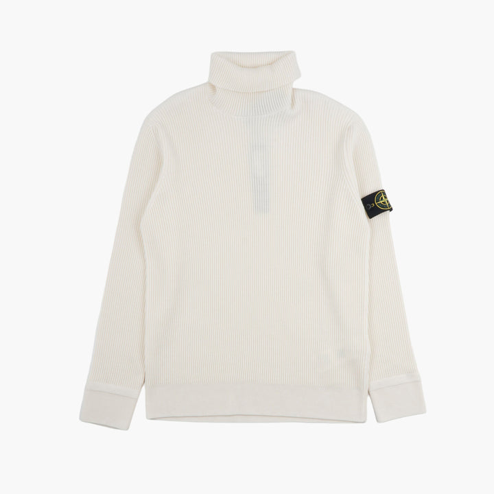 STONE ISLAND Maglione Collo Alto con Motivo a Costine in Bianco