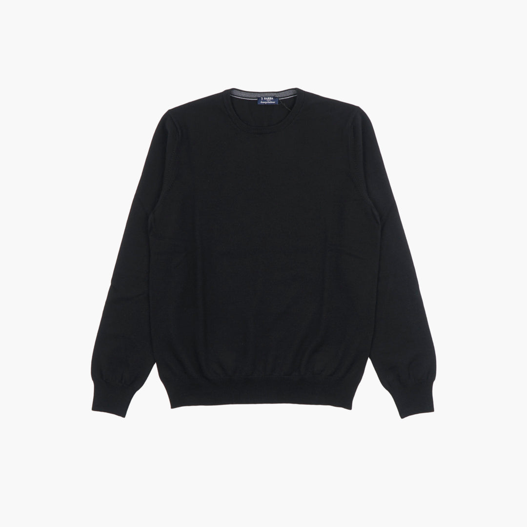 BARBA Black Classic Crew Neck Sweater with Ribbed Cuffs