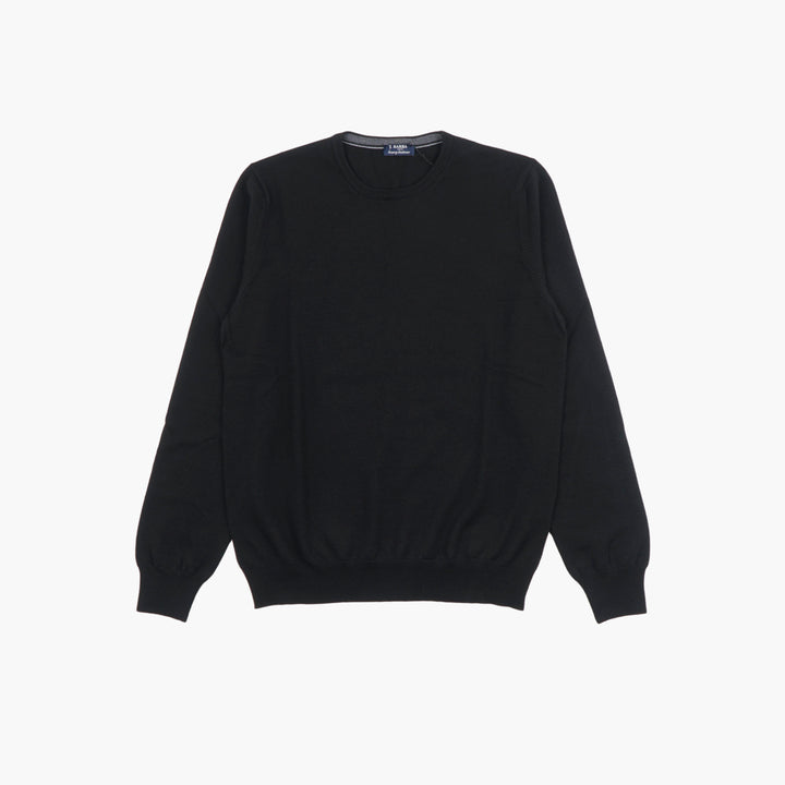 BARBA Black Classic Crew Neck Sweater with Ribbed Cuffs