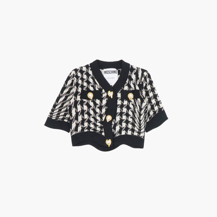 Moschino Black and White Houndstooth Top with Gold-Tone Buttons