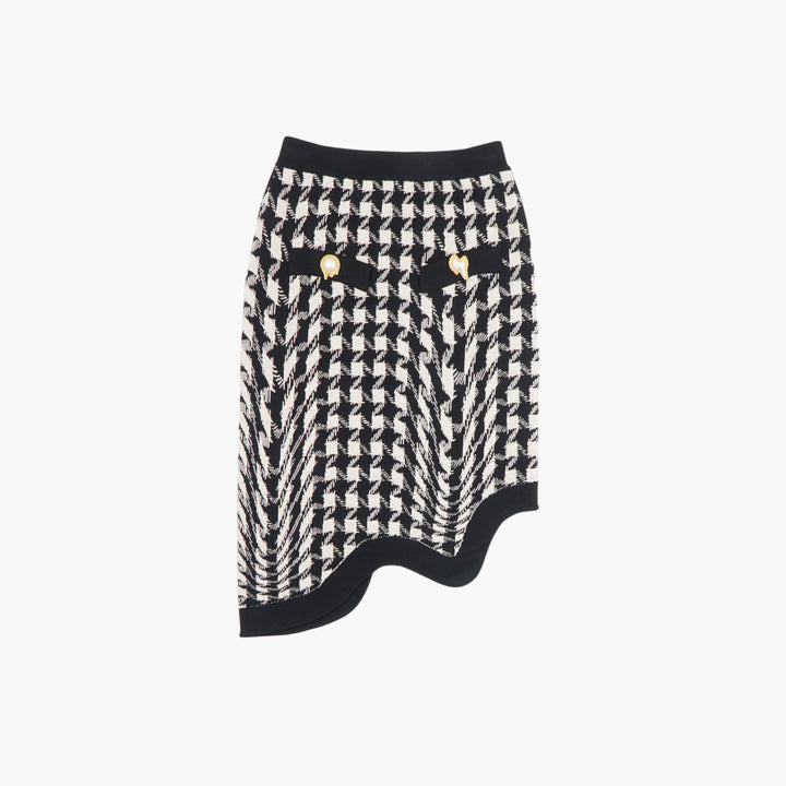 MOSCHINO Houndstooth Skirt with Gold-Tone Button Details