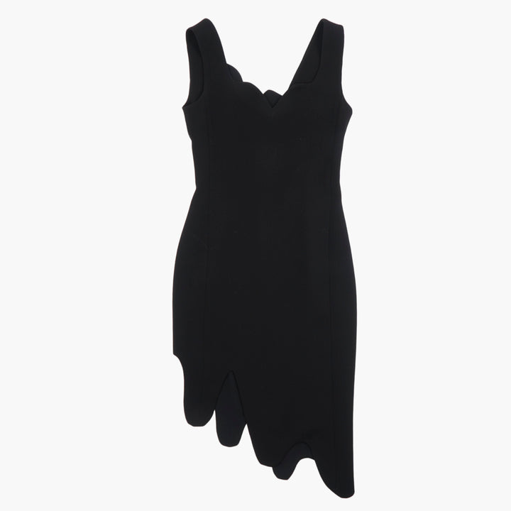 MOSCHINO Black Dress with Asymmetrical Hemline and Scalloped Neckline - Made in Italy