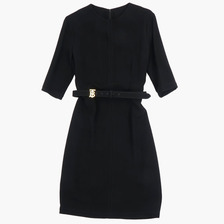 Burberry Black Dress with Iconic TB Monogram Belt - Elegant and Timeless