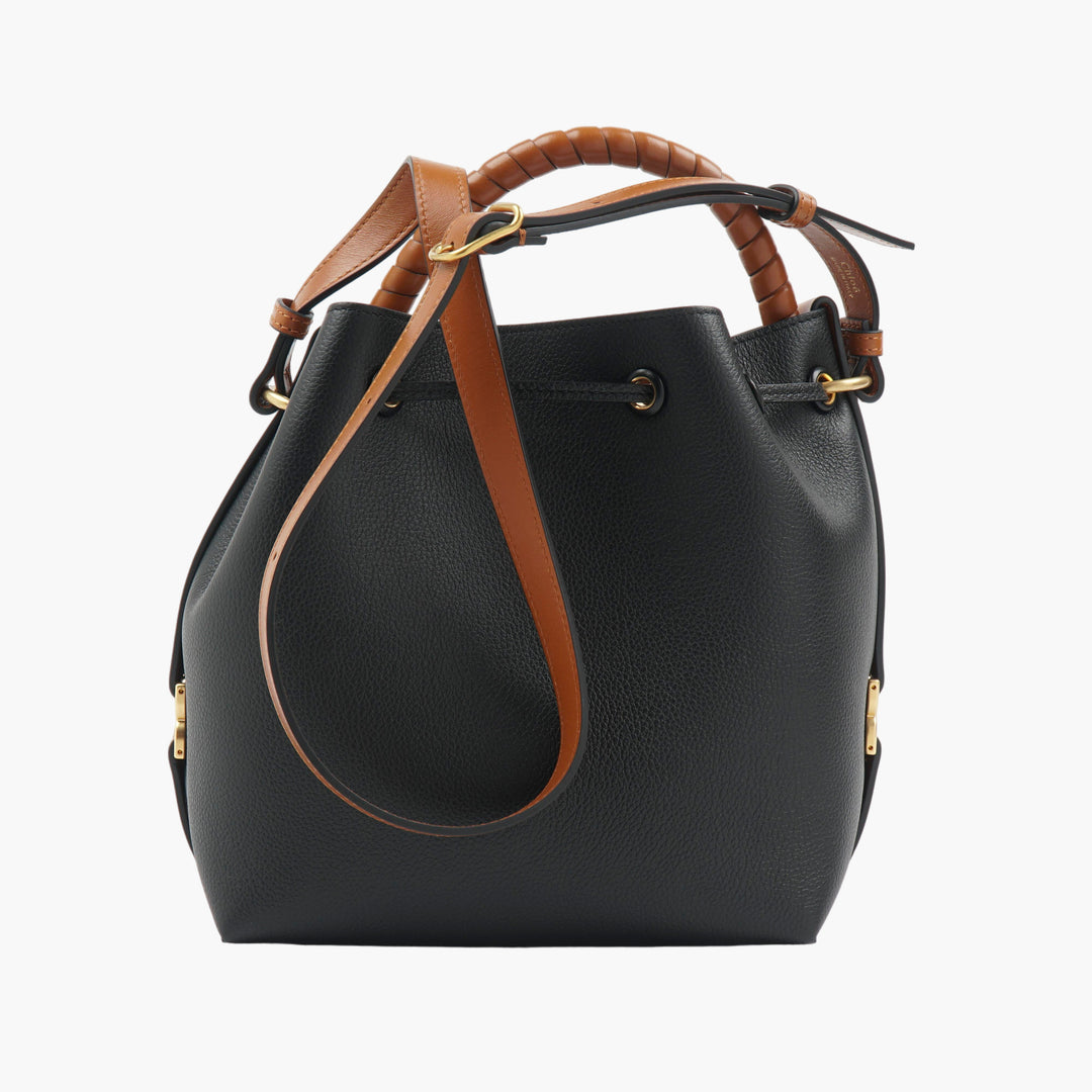 Chloè Elegant Leather Bucket Bag with Woven Handle - Black-Brown