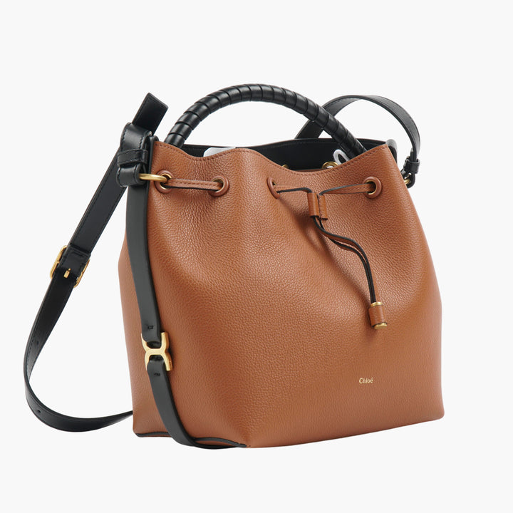 Chloè Elegant Brown-Black Leather Handbag with Adjustable Strap