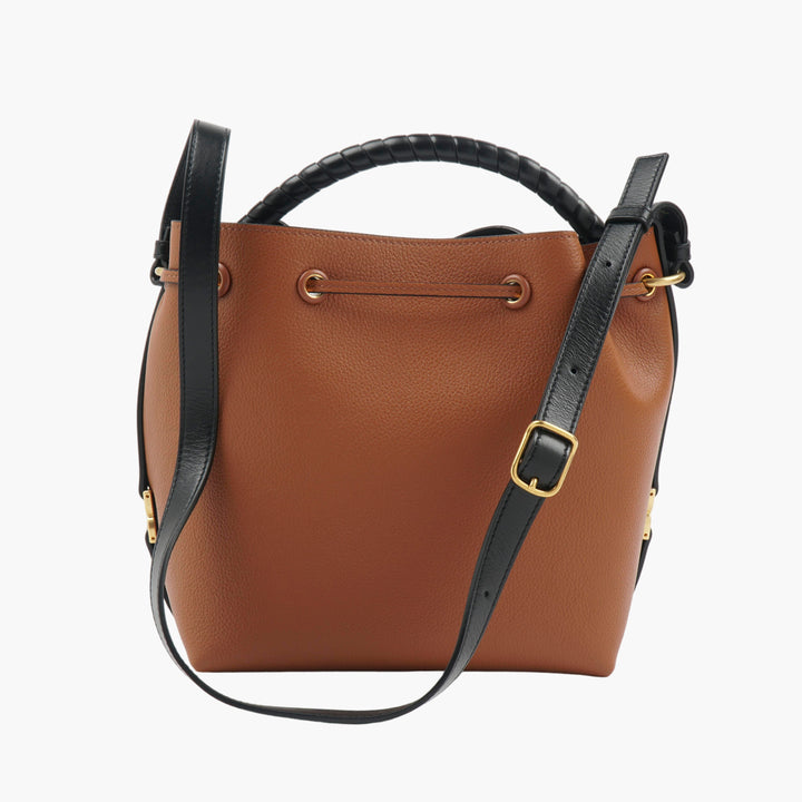 Chloè Elegant Brown-Black Leather Handbag with Adjustable Strap