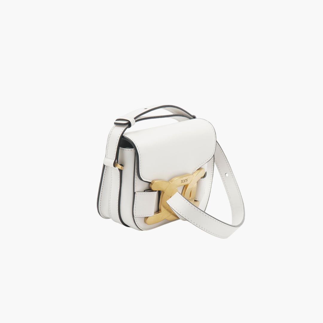 TOD'S Leather Crossbody Bag - White-Gold with Adjustable Shoulder Strap and Gold-Tone Logo Detail