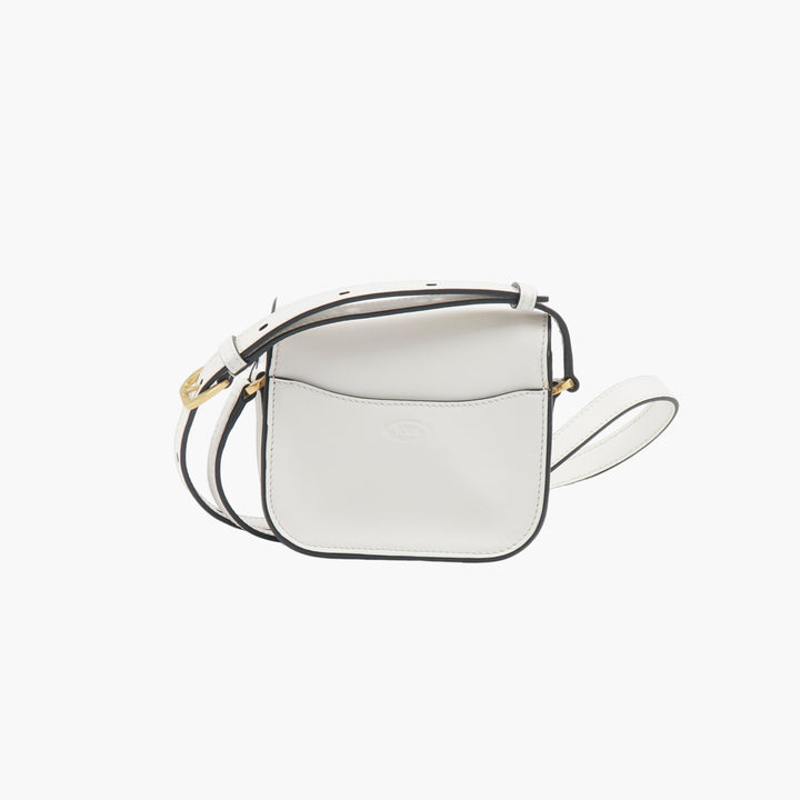 TOD'S Leather Crossbody Bag - White-Gold with Adjustable Shoulder Strap and Gold-Tone Logo Detail