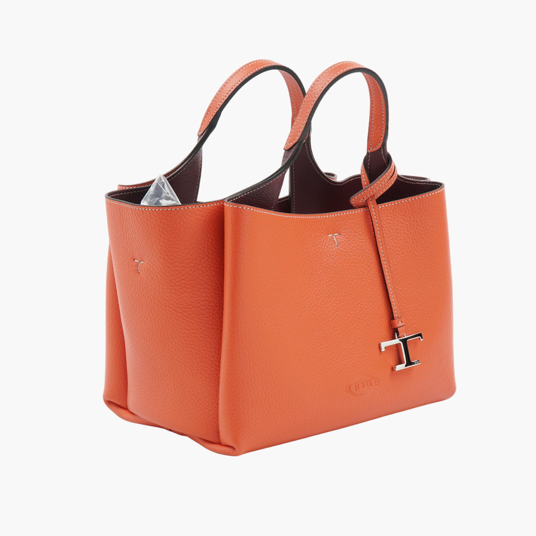 Tod's Women's Elegant Orange Leather Handbag with Signature T-logo