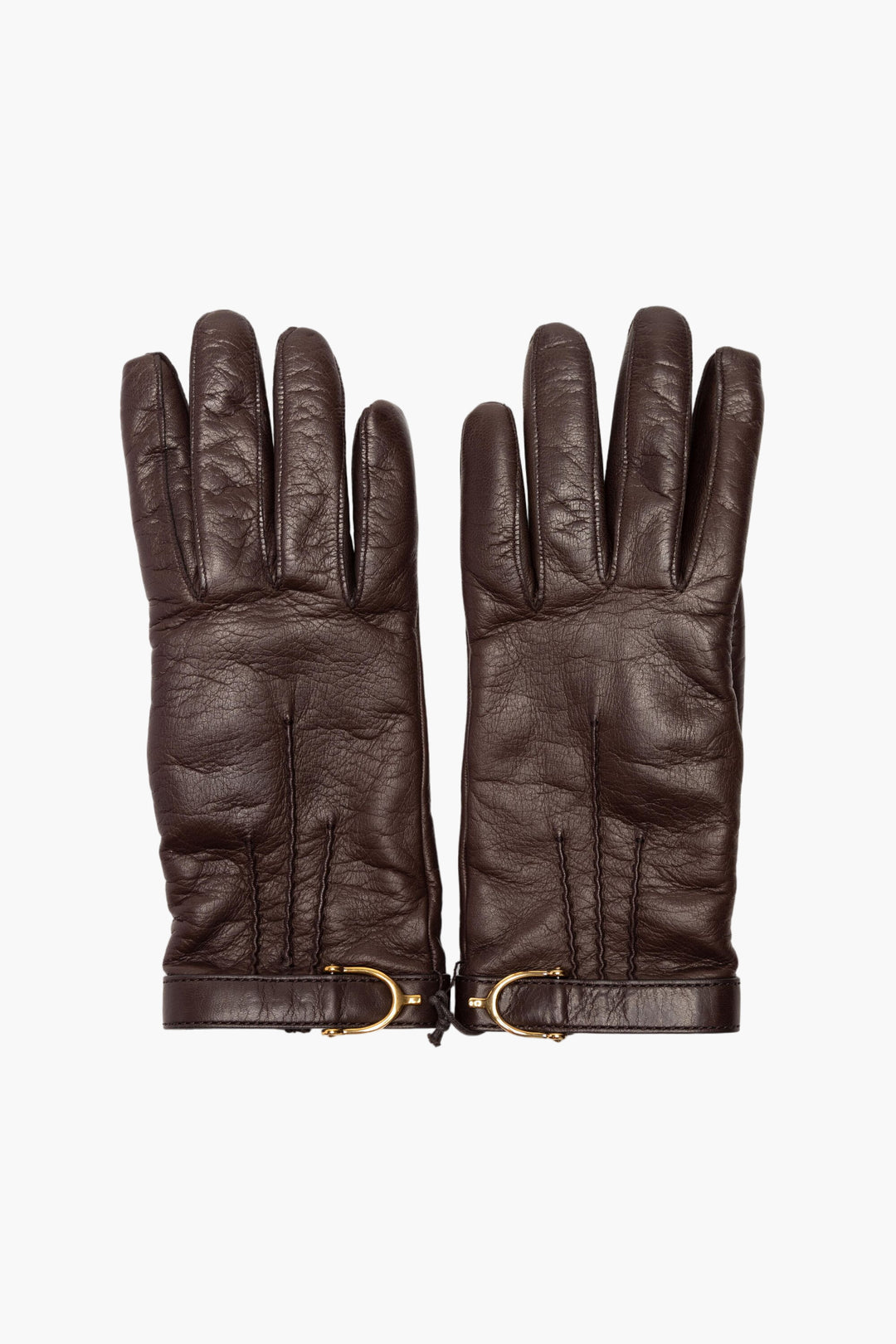 Gucci Brown Leather Gloves with Gold-tone Hardware