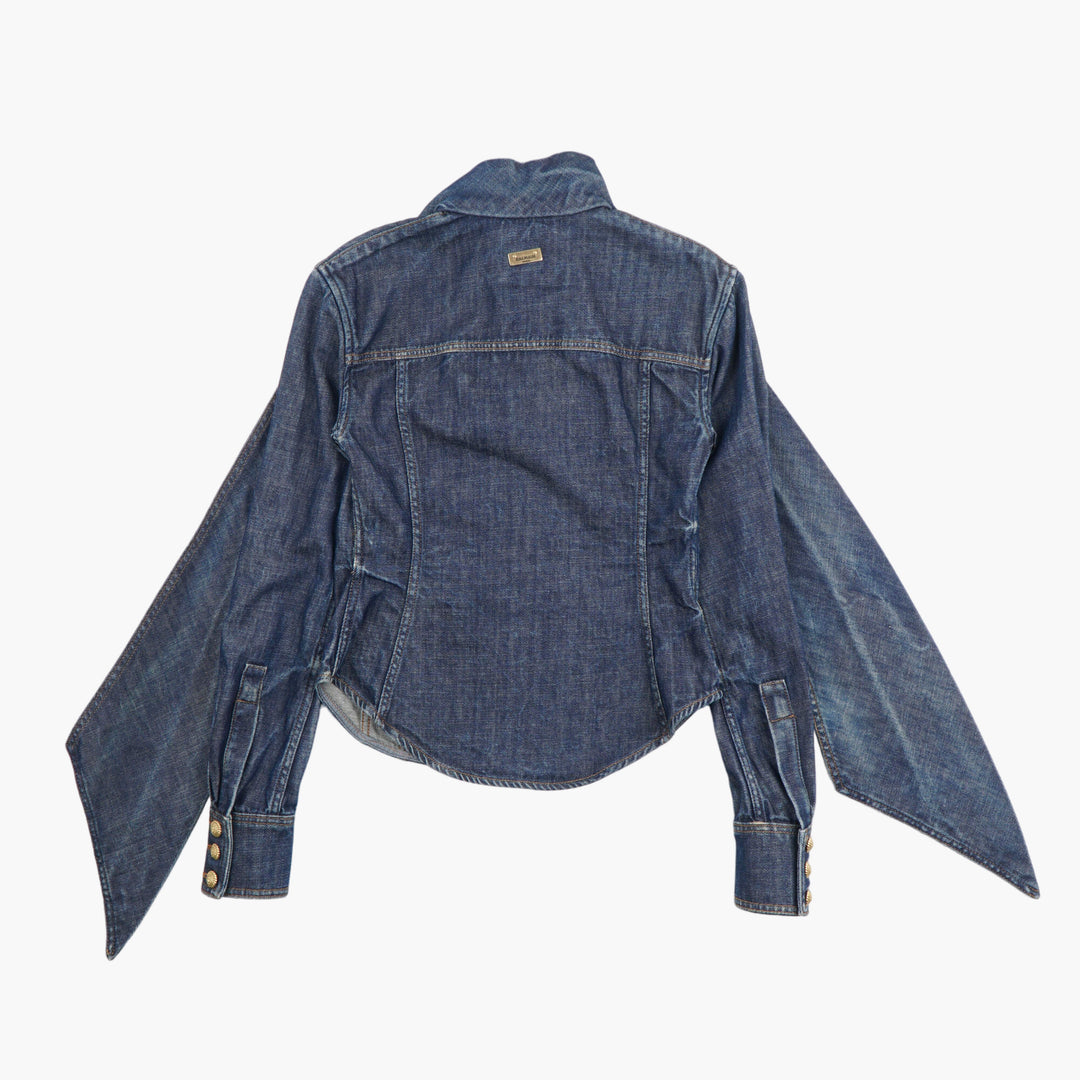 Balmain Denim Jacket with Gold-Toned Buttons and Scarf Extension