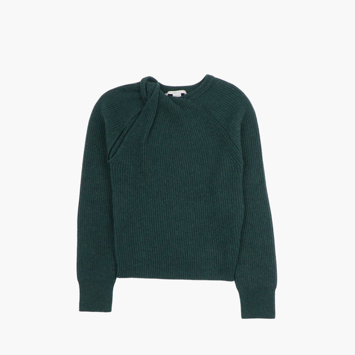 STELLA McCARTNEY Women's Ribbed Knit Sweater with Knot Detail in Green