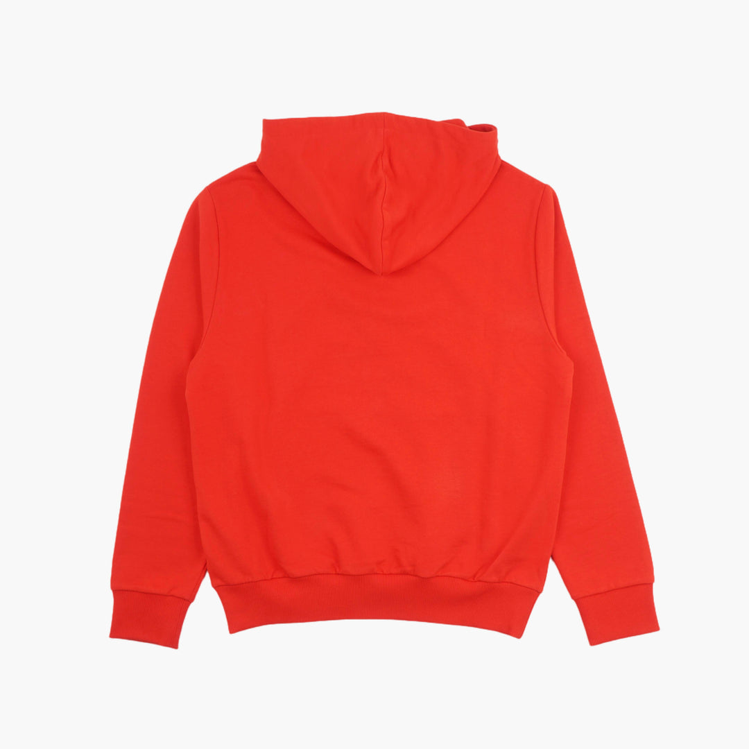 BALMAIN Red-White Logo Hoodie with Kangaroo Pocket