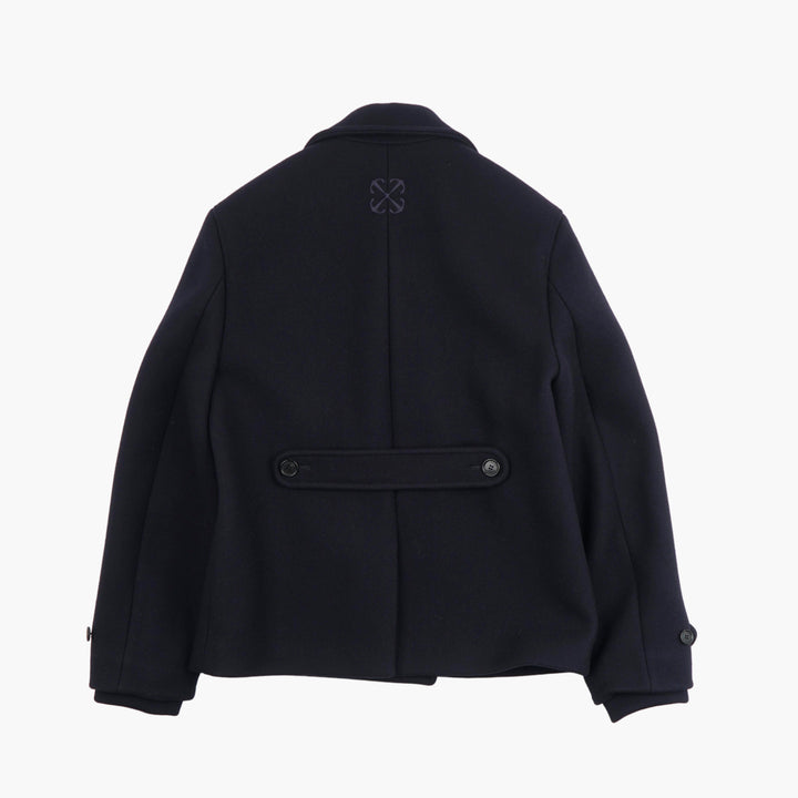 OFF-WHITE Wool Blend Double-Breasted Peacoat in Blu