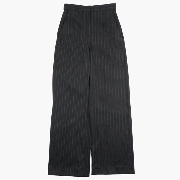 Max Mara High-Waisted Pinstripe Trousers in Grey-Brown