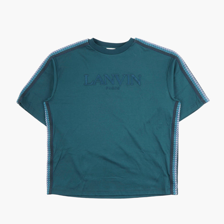 LANVIN Men's T-Shirt in Petrol-Multi with Logo and Stripe Detail