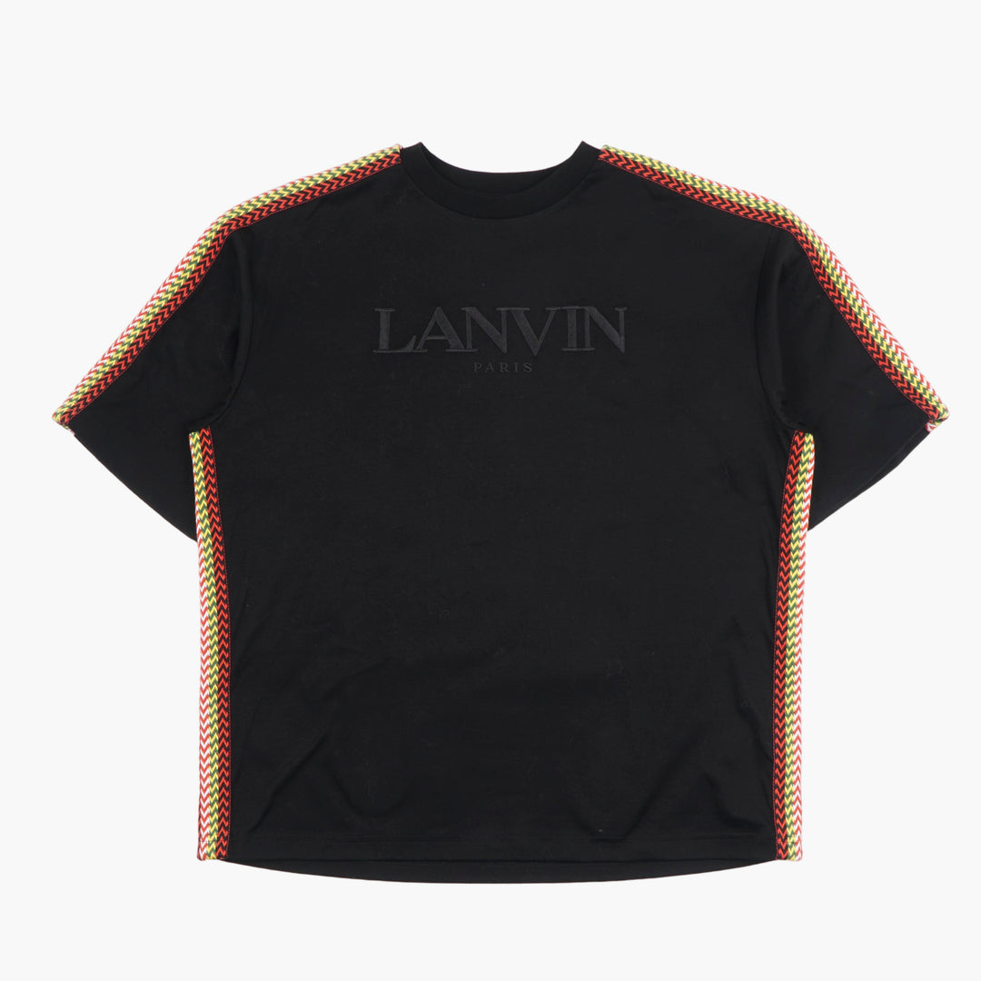 LANVIN Black T-Shirt with Iconic Logo and Woven Trims