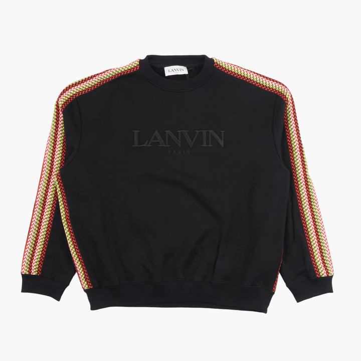 LANVIN Felpa nera con righe multiple e logo