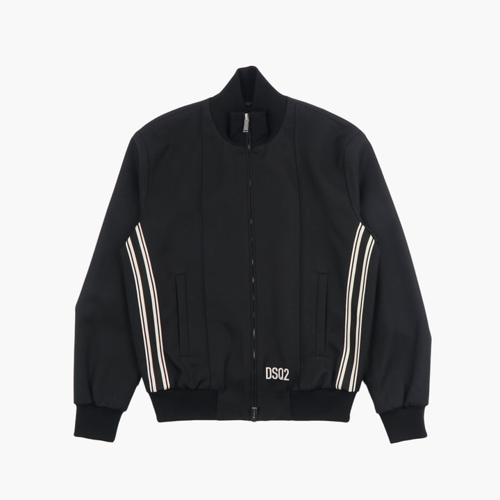 DSQUARED2 Men's Black and Ivory Bomber Jacket with White Stripe Details