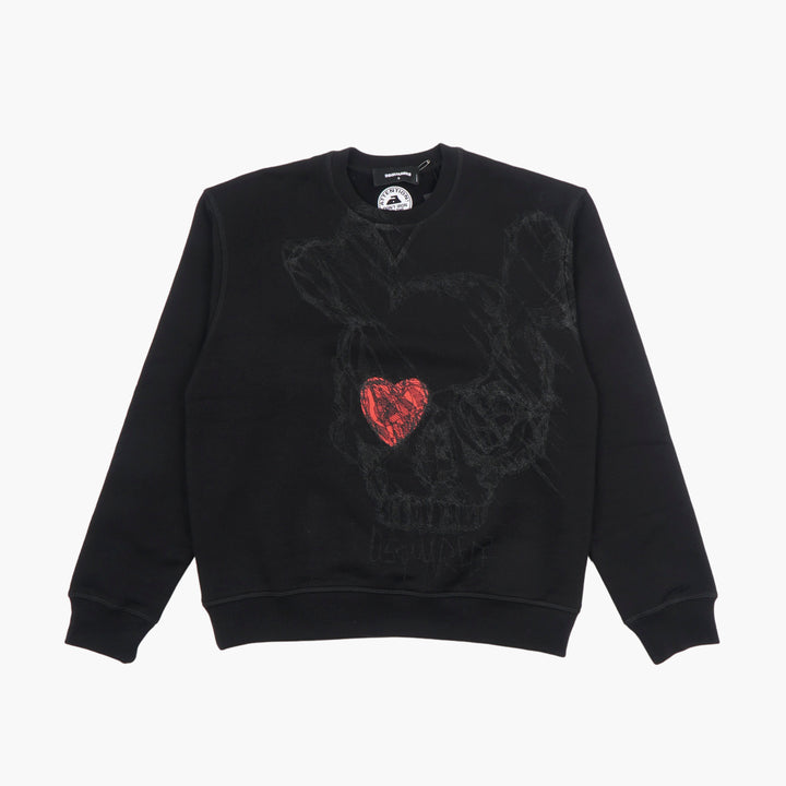 DSQUARED2 Skull Graphic Sweatshirt with Red Heart Detail - Made in Italy