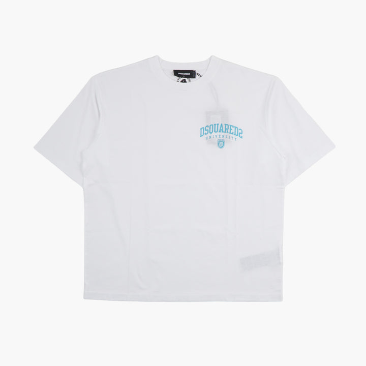 T-shirt DSQUARED2 University Logo in bianco-azzurro