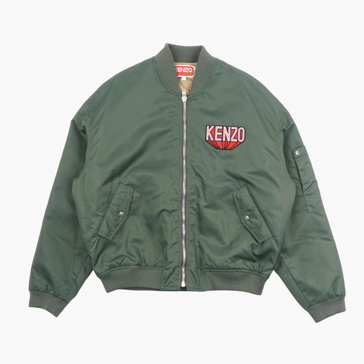 Kenzo Green Bomber Jacket with Bold Logo and Utility Pockets