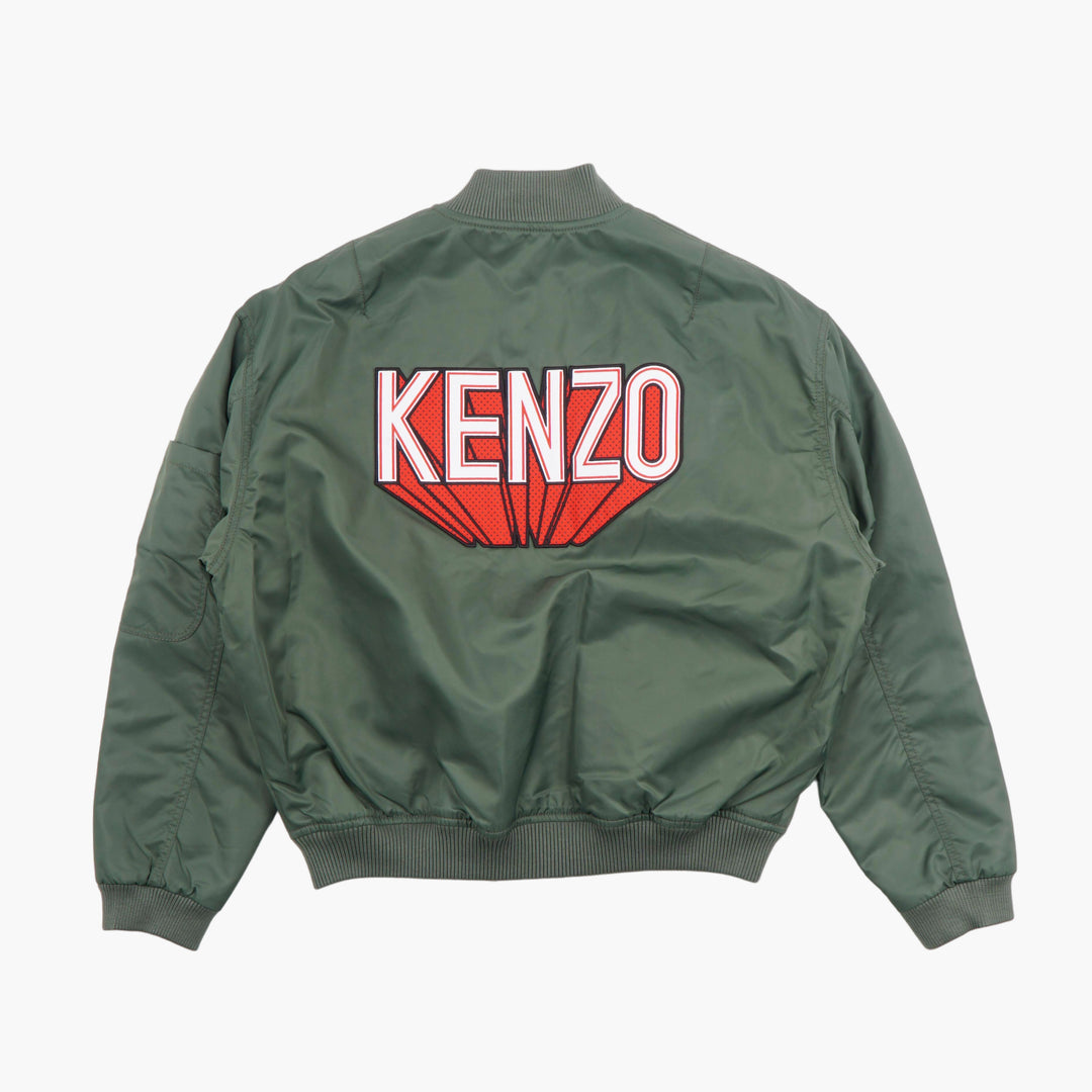 Kenzo Green Bomber Jacket with Bold Logo and Utility Pockets