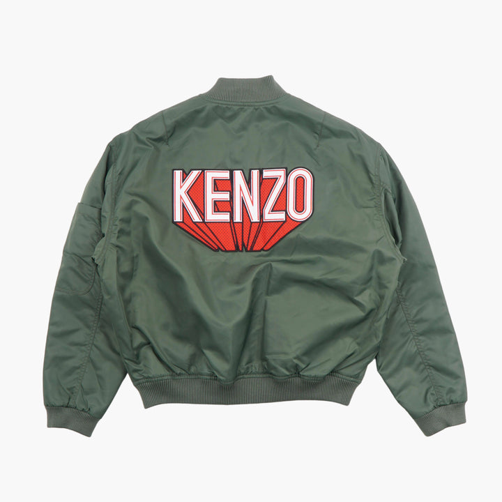 Giubbotto bomber verde Kenzo con logo audace e tasche portaoggetti