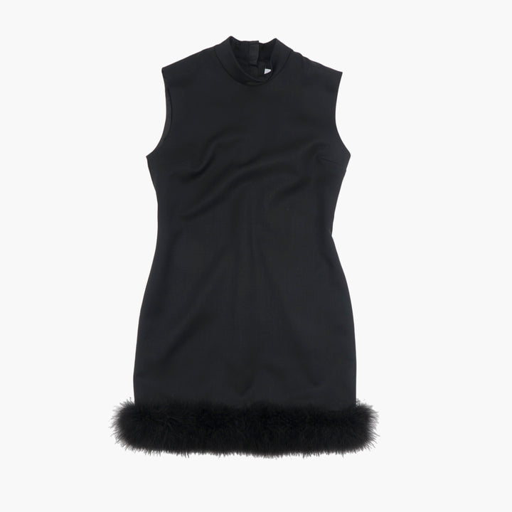 MSGM Women's Elegant Black Feather Trim Sleeveless Dress