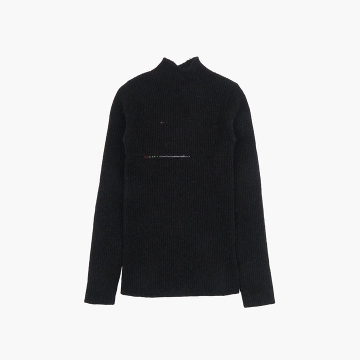 MSGM Black Knit Sweater with High Neckline and Textured Design