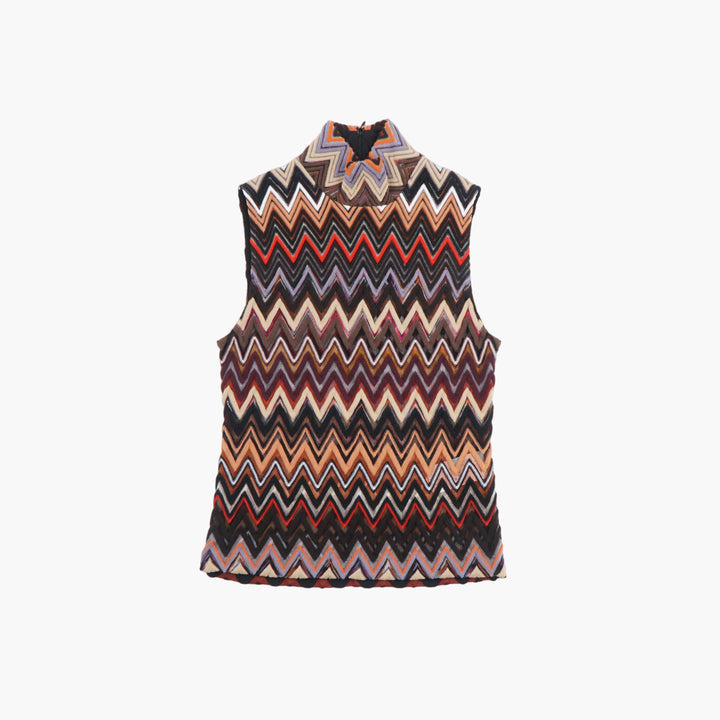 MISSONI Sleeveless Top with Iconic Zigzag Pattern in Black-Multi