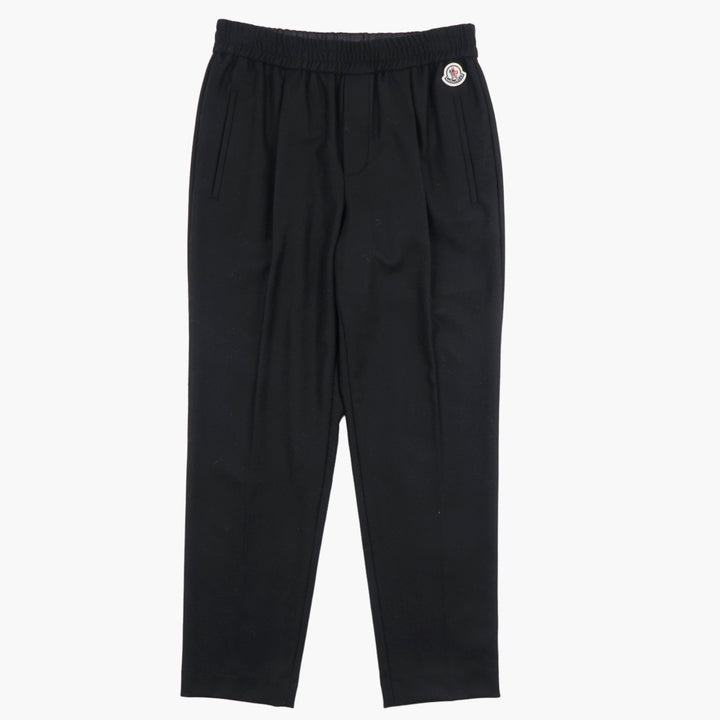 MONCLER Black Track Pants with Iconic Logo and Elastic Waistband