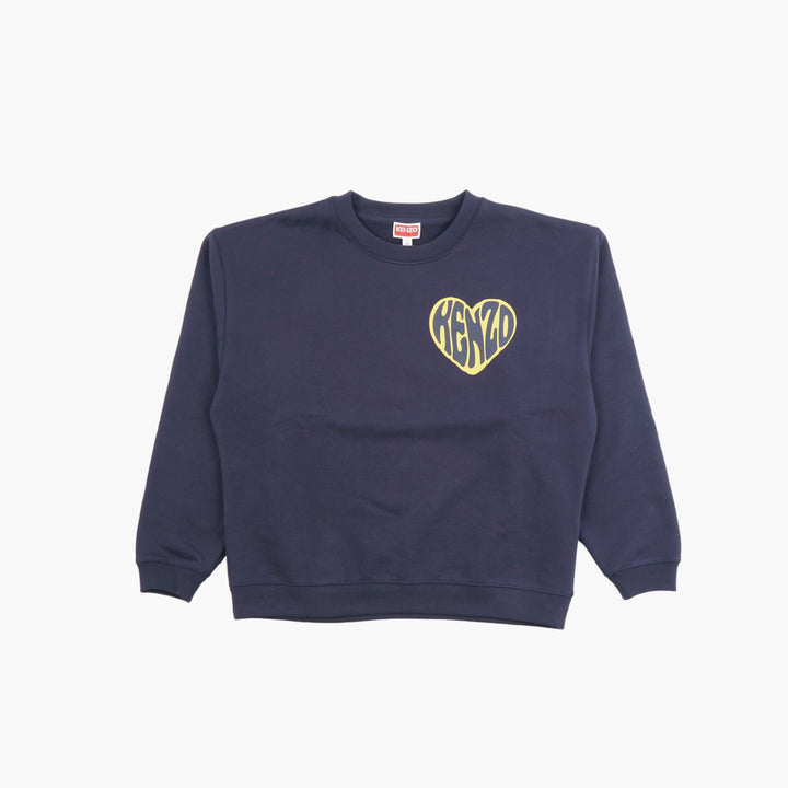 KENZO Navy-Yellow Sweatshirt with Heart Motif Logo