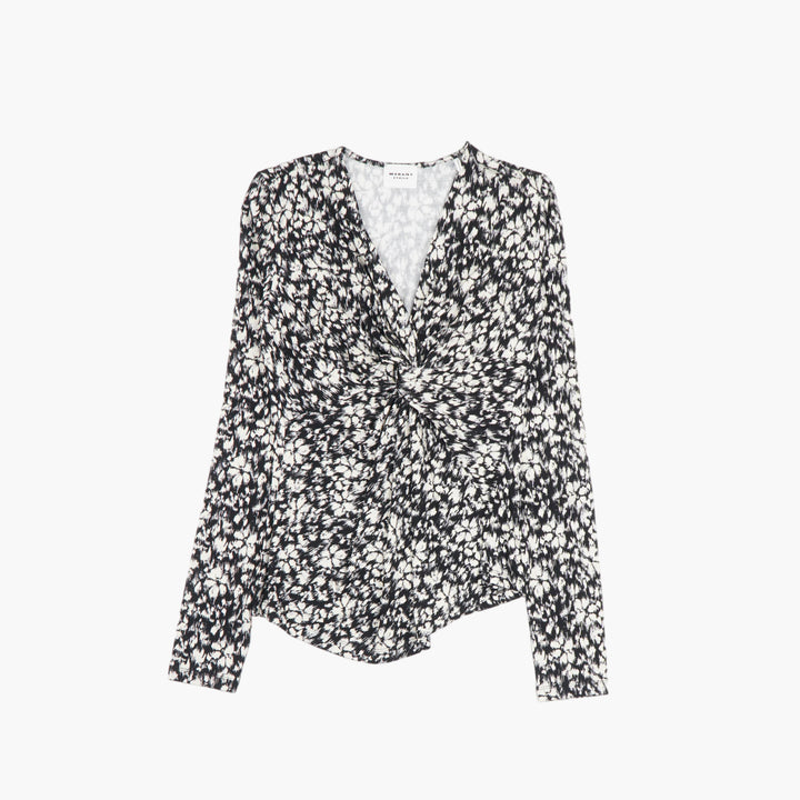 ISABEL MARANT Top arricciato chic bianco e nero