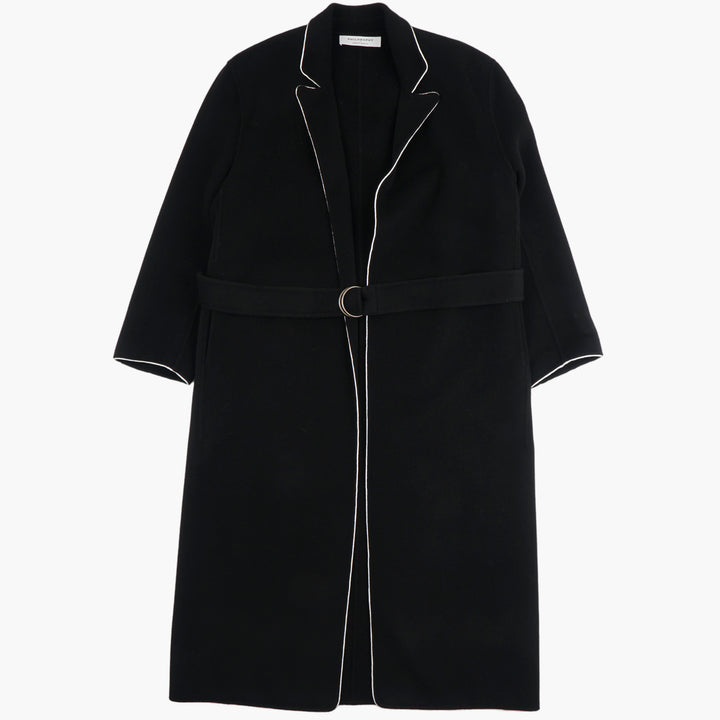 Philosophy by Lorenzo Serafini Women's Black Coat with White Piping and Belted Waist