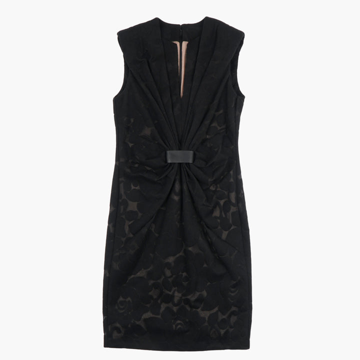 GIORGIO ARMANI Belted Floral Lace Pencil Dress In Black