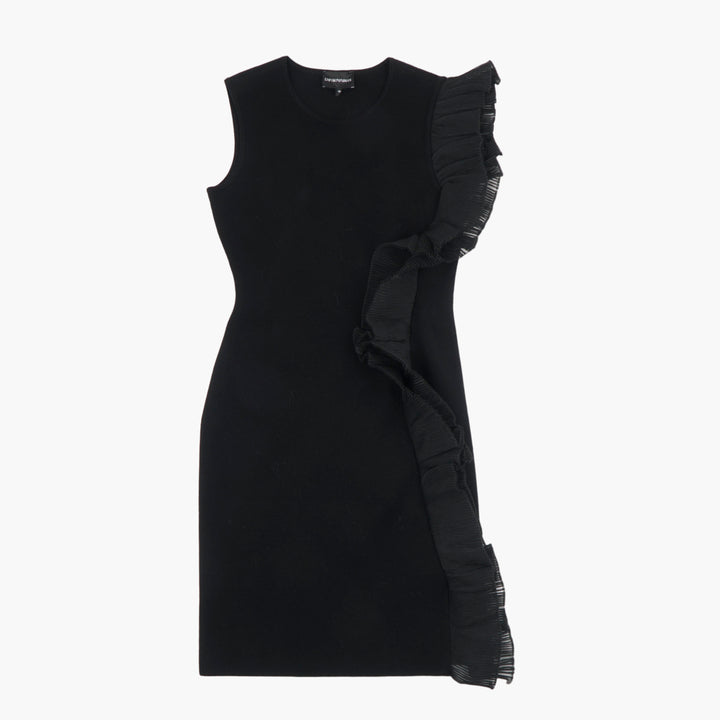 Giorgio Armani Black Dress with Asymmetric Ruffle Made in Italy