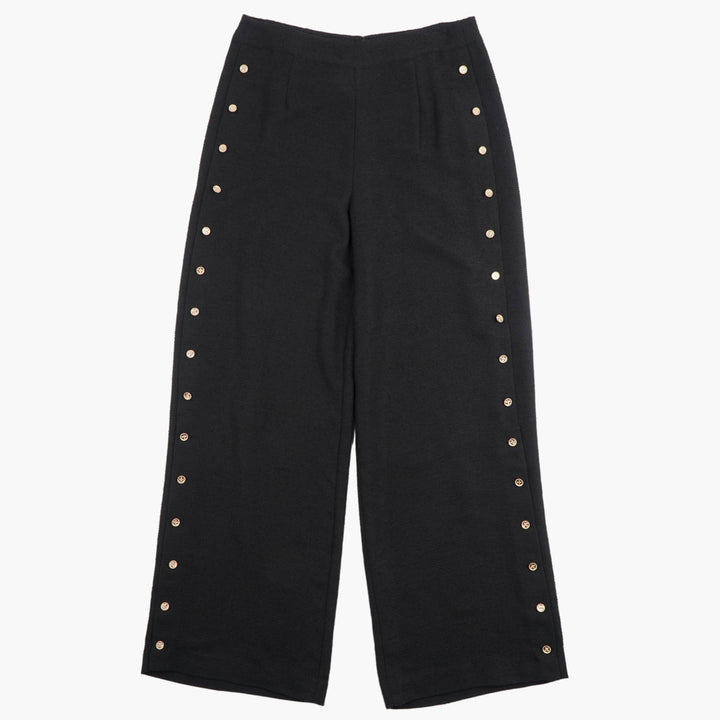 Pantaloni a gamba larga Edward Achour Paris con dettaglio bottone laterale - Nero-Oro