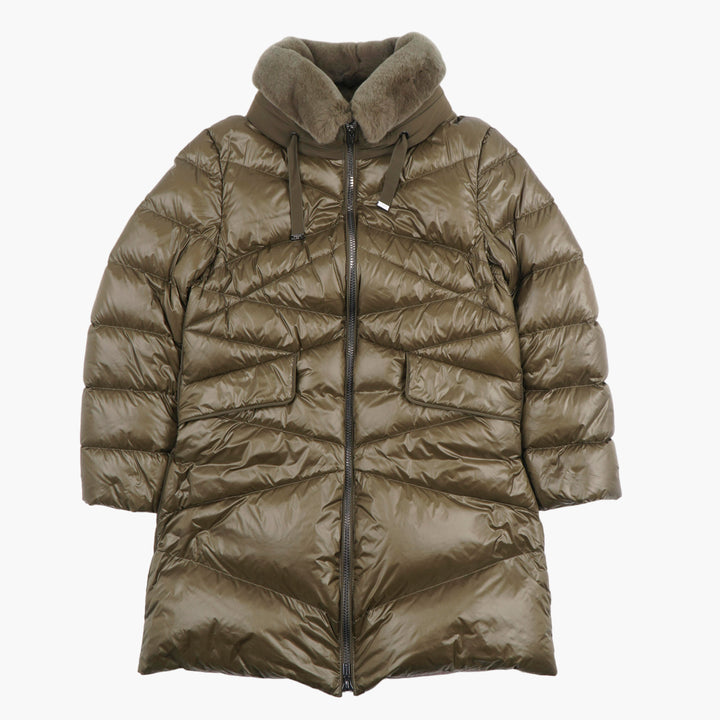 DIEGO M Olive Green Puffer Jacket with Shearling-Lined Collar