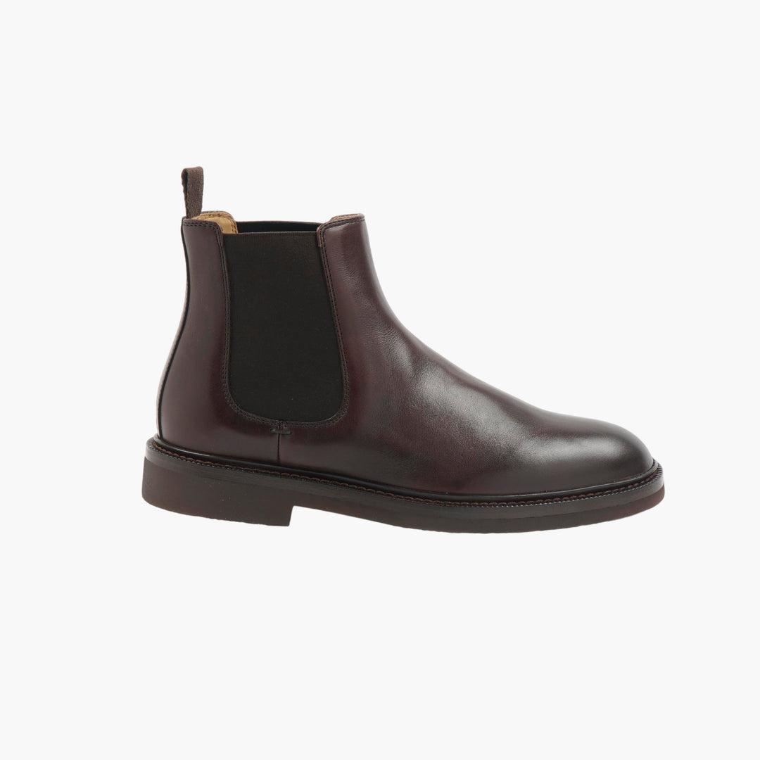 Brunello Cucinelli Dark Brown Leather Chelsea Boot with Elastic Side Panels