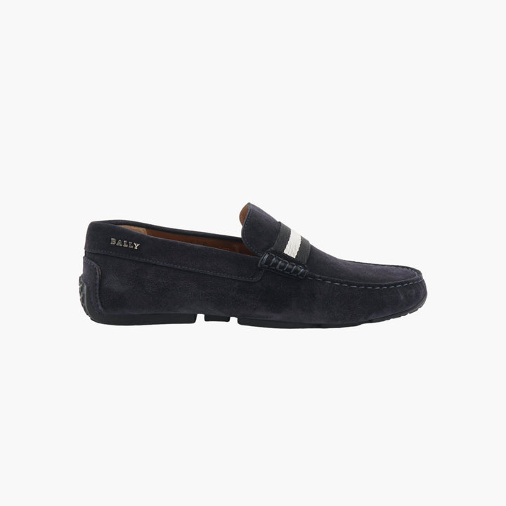 BALLY Navy Suede Loafers with Signature Band Detail