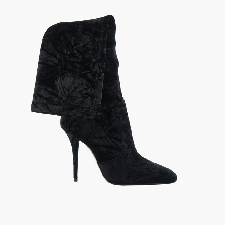 SAINT LAURENT Black Velvet Pointed-Toe Stiletto Boots - Made in Italy