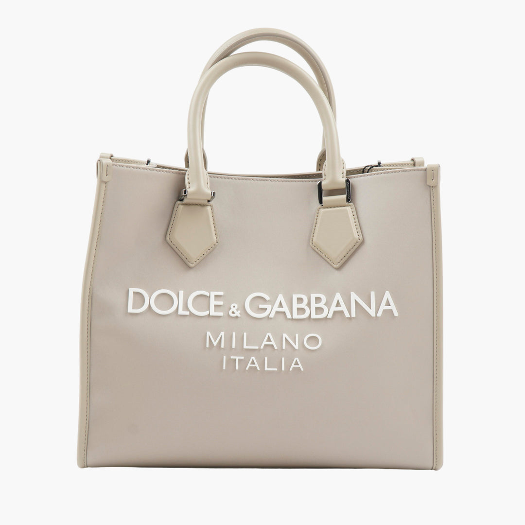 Dolce &amp; Gabbana Elegante Borsa Beige con Dettagli Logo Iconici - Made in Italy