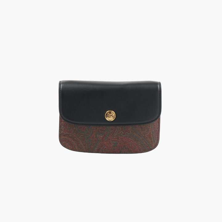 ETRO Black-Multi Paisley Clutch with Gold-Tone Emblem Closure