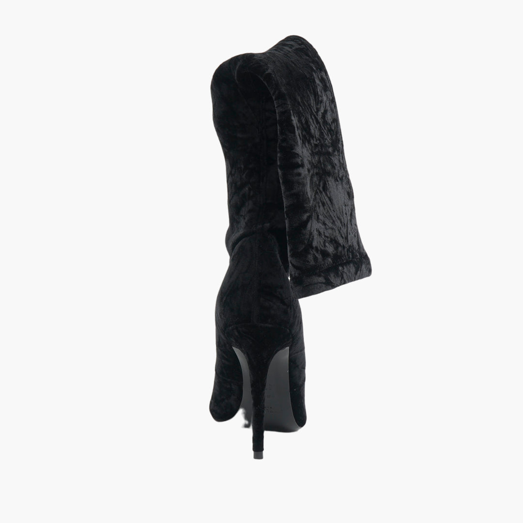 SAINT LAURENT Black Velvet Pointed-Toe Stiletto Boots - Made in Italy