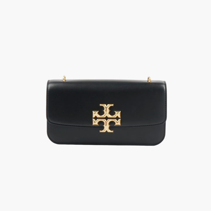 Tory Burch Elegant Leather Handbag in Black-Gold with Iconic Logo