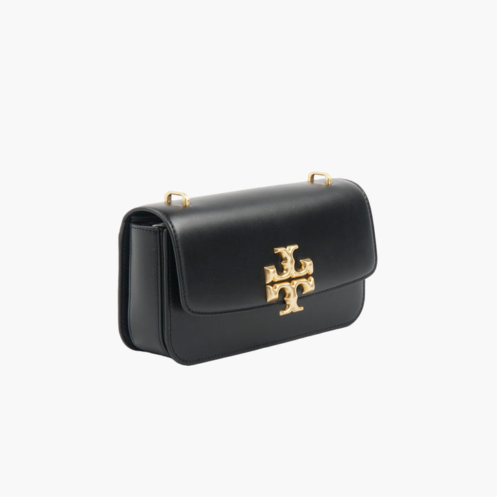 Borsa a mano elegante in pelle Tory Burch in nero-oro con logo iconico